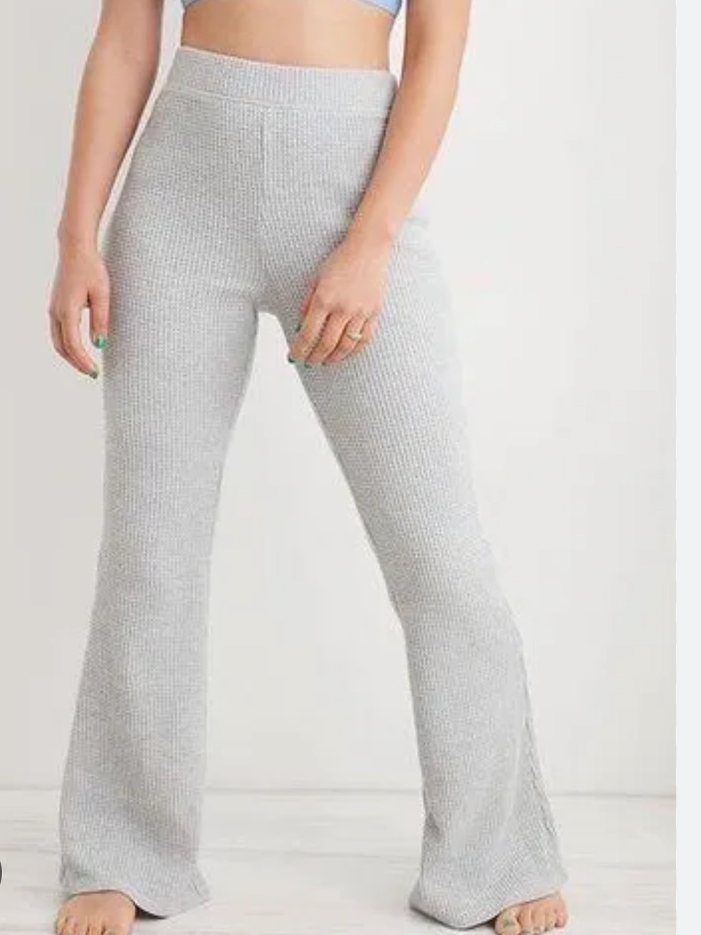 Black aerie flare waffle knit pants